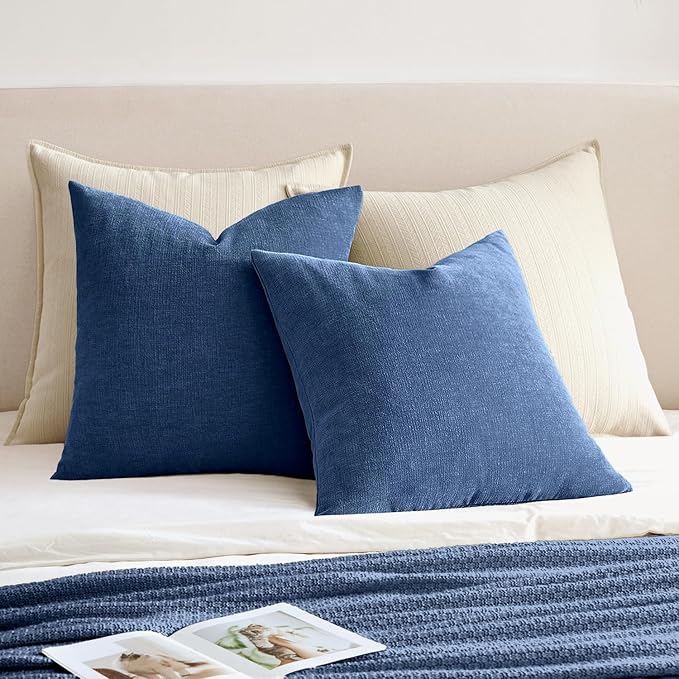 MIULEE Navy Blue Couch Pillow Covers 18x18 Inch, Set of 2 Soft Chenille Decorative Square Summer Throw Pillow Covers Farmhouse for Sofa Living Room Bed