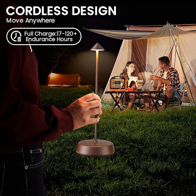 Small Cordless LED Table Lamp Rechargeable Battery Operated 6000mAh Touch Dimmable Lamp IP54 Waterproof Portable Wireless Table Light for Home Restaurant Bar Indoor/Outdoor（Brown-2PC）