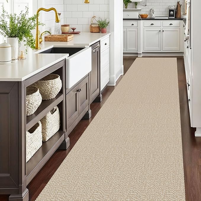 EARTHALL Extra Long Runner Rug 3x18 Ft Washable Runners for Hallways Cotton Non Slip Entryway Runner Braided Kitchen Runner Indoor Outdoor Carpet Runners for Hotels, Officel, Stair, Send/Beige
