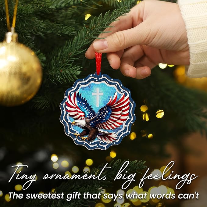 FLAGWIX Christmas Bald Eagle Gifts for Men Women - American Eagle Suncatcher Ornaments 2025 for Tree Decorations - Christmas Ornaments for Home Decor, Eagle Gifts for Mom Dad, Friend Gift Ideas