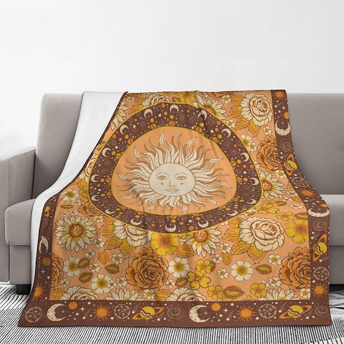 Sun Moon Bohemia Throw Blanket Soft Plush Fleece Blankets Warm Cozy Lightweight Fuzzy Blanket for Bed Sofa Couch Home Decor 80"X60"