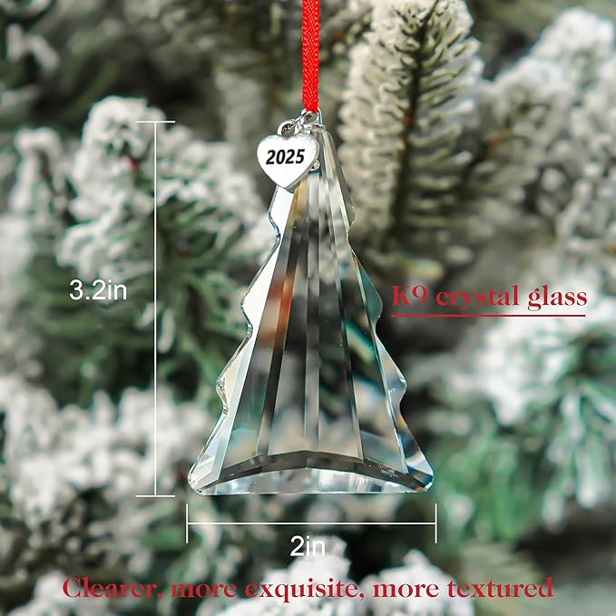 H&D HYALINE & DORA 2025 Crystal Christmas Tree Hanging Ornament, Clear Crystal Christmas Tree Ornament Suncatcher Ornaments for Home Window Outdoor Garden