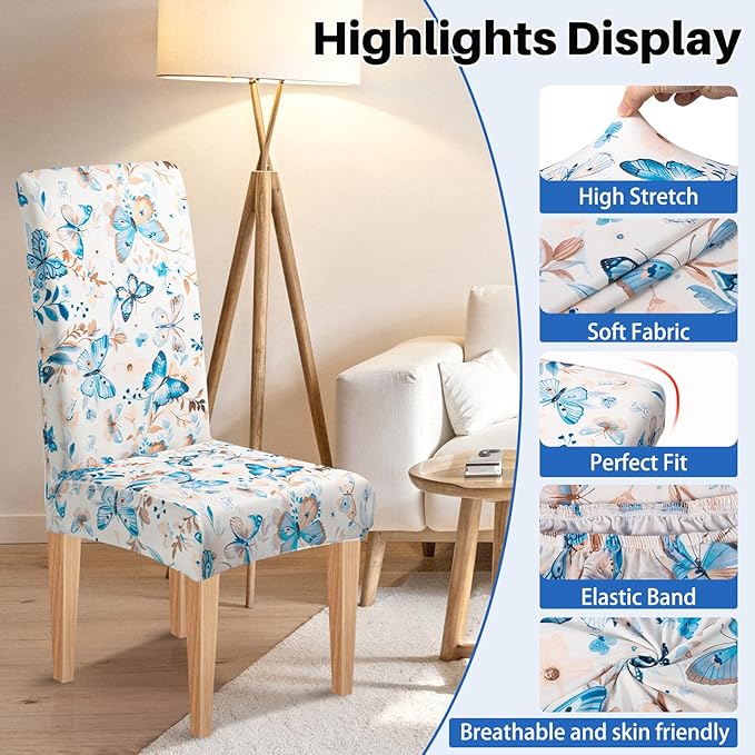 Dioxide High Stretch Chair Covers for Dining Chairs, Washable Dining Chair Covers Set of 6, Soft Kitchen Chairs Seat Covers, Parsons Chair Slipcovers Protectors for Home Hotel Restaurant Banquet