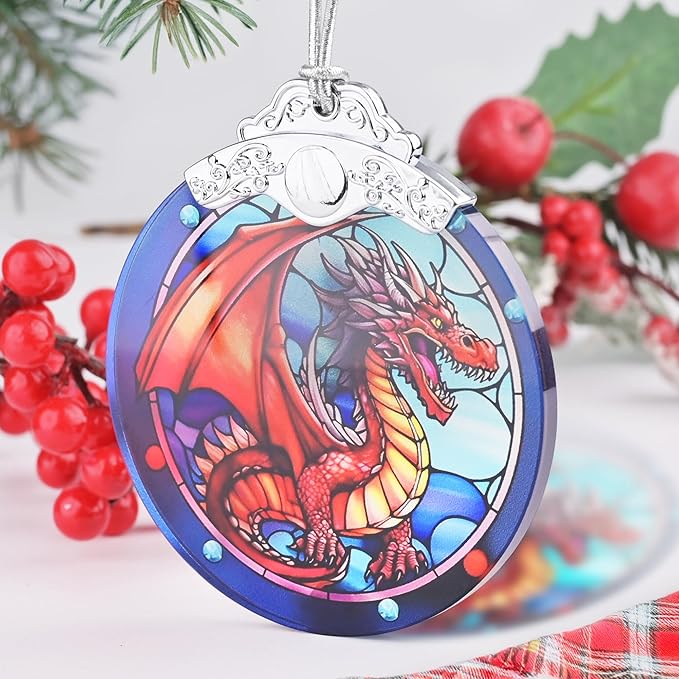 Dragon Ornament, Christmas Ornaments, Christmas Decorations for Tree, Stained Glass Ornament, Heirloom Keepsake, Gift Exchange, Gift Ideas, Bauble Present - Flying Dragon