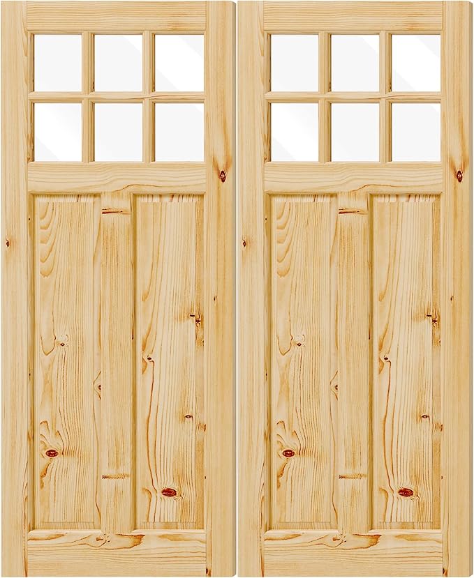 Exterior Doors, 72" x 80", 6-Panel Clear Glass Front Door, Solid Wood & MDF Entry Doors, Waterproof Primed, Easy DIY Install-Pine