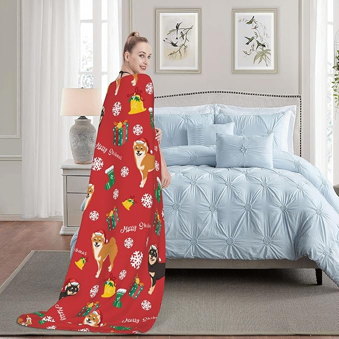 Christmas Dog Throw Blanket Soft Plush Fleece Blankets Warm Cozy Lightweight Fuzzy Blanket for Bed Sofa Couch Home Decor 80"X60"