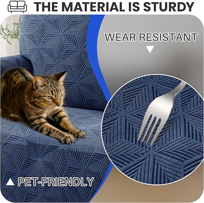 YEMYHOM 1 Piece Stretch Couch Covers for 3 Cushion Couch, Jacquard Sofa Cover with Non-Slip Elastic Bottom, Thickened Slipcover Furniture Protector for Dogs Pets (Large, Navy）