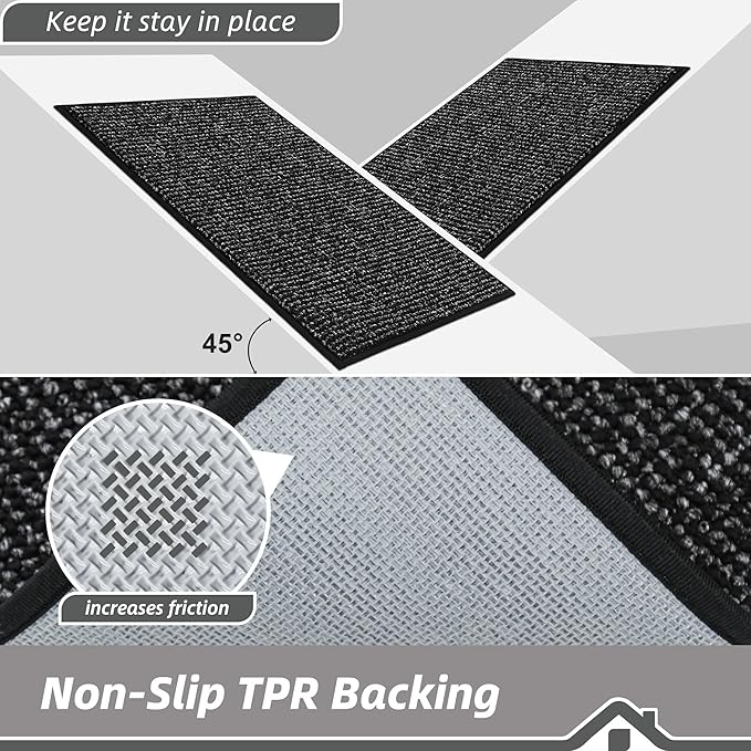 BEQHAUSE Dirt Trapper Door Mat 24" x 60", Non-Slip Washable Doormats Entrance Mat, Dirt Resistant and Absorbent Welcome Mat, Low Profile Floor Mats for Front Back Door and Entryway, Black
