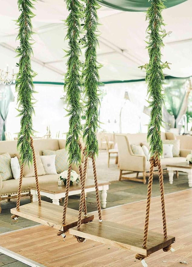 RECUTMS 4pcs Ferns Garland 6 FT Fake Ivy Vines Artificial Hanging Plant Faux Boston Ferns Greenery Leaves Fake Vines for Spring Outdoor Indoor Home Garden Party Table Wall Valentines Day Decor(Green)