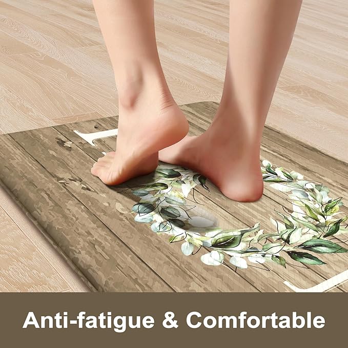 KIMODE Kitchen Mats Cushioned Anti Fatigue, Farmhouse Kitchen Rugs, Kitchen mats for Floor 2 Piece, Comfort Padded Kitchen Floor Mats for Sink, Laundry, Office, Desk Khaki 17"x59"+17"x29"