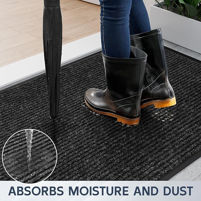 Front Door Mat, 60" x 48" Heavy Duty Indoor Outdoor Doormat, Non-Slip Welcome Mats for Entryway, Rubber Backing Low Profile Commercial Door Mats, Black Stripe