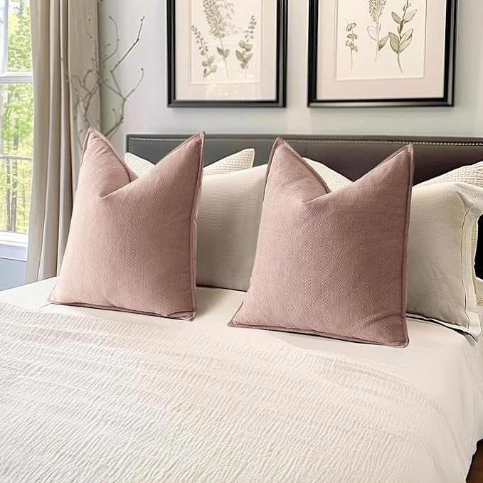 MIULEE Pack of 2 Blush Pink Decorative Pillow Covers 20x20 Inch Soft Chenille Luxurious Couch Throw Pillows Farmhouse Cushion Covers with Elegant Design for Sofa Bedroom Living Room Home Decor