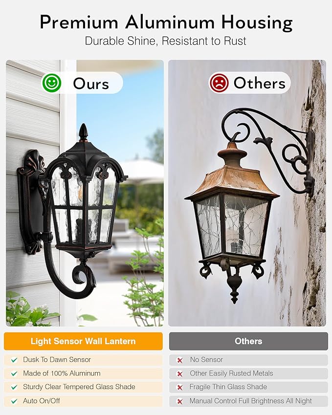 VIANIS Exterior Lighting Fixtures Dusk to Dawn, Vintage Oil Rubbed Bronze Front Porch Lights with Gold Trim, Waterproof and Anti-Rust Outdoor Wall Light Fixtures for House, Porch, Garden, Doorway