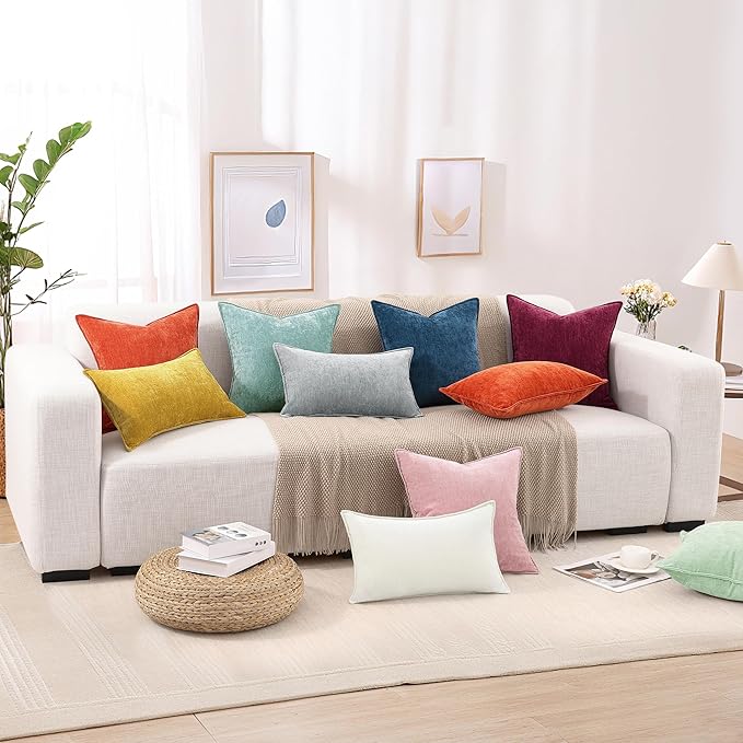 decorUhome Christmas Couch Throw Pillow Covers 22x22 Set of 2, Decorative Soft Euro Velvet Neutral Chenille Pillow Covers with Elegant Design for Sofa Bed Living Room Home Decor, Poseidon