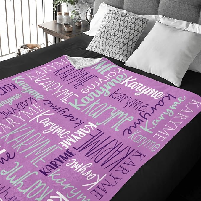 Personalized Blankets with Names Baby for Girls Boys Custom Soft Fleece and Sherpa Name Blanket for Kids and Adults Birthday for Daughter Son Granddaughter Grandson (Light Purple)