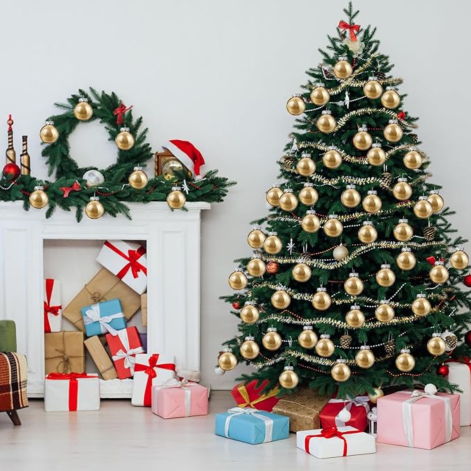 Soaoo 24 Pcs Christmas Ball Ornament 2.36 Inch Shatterproof Glitter Ball for Christmas Tree Decoration Small Hanging Xmas Tree Ornament for Xmas Holiday Wedding Party(Gold)