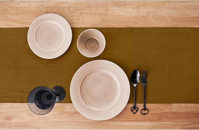 Solino Home Linen Table Runner 108 Inches Long - 100% Pure Linen Toffee Brown Table Runner 14 x 108 Inch - Diana Medium Weight
