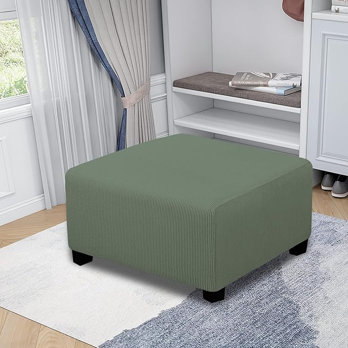 Easy-Going Stretch Ottoman Cover Folding Storage Stool Furniture Protector Soft slipcover with Elastic Bottom (Medium,Greyish Green)