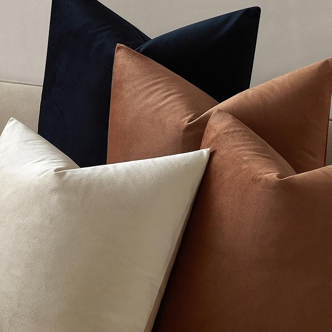 JUSPURBET 22x22 Throw Pillow Covers Set of 2 Decorative Pillow Covers for Couch Sofa Bed Cozy Velvet Cushion Covers Cases with Invisible Zipper for Living Room Home Decor,Mocha Mousse