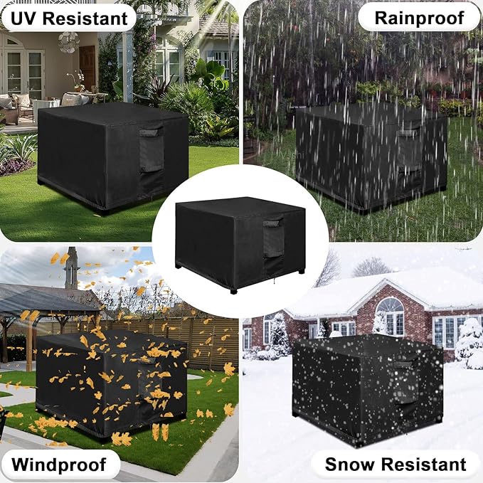 OutdoorLines Outdoor Waterproof Patio Ottoman Covers - Square UV-Proof Patio Side Table Cover Windproof Heavy-Duty Furniture Covering Protector 33L x 33W x 17H Inch, Black