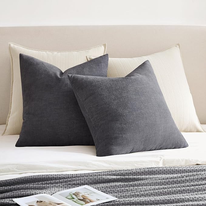 MIULEE Grey Couch Pillow Covers 18x18 Inch, Set of 2 Soft Chenille Decorative Square Throw Pillow Covers Farmhouse for Sofa Living Room Bed
