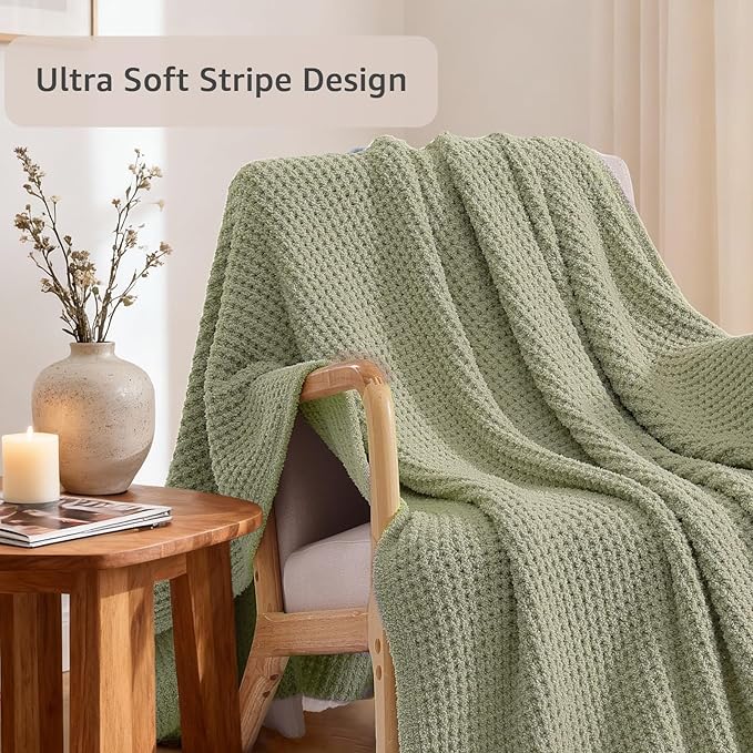 WRENSONGE Pineapple Stitch Throw Blanket, Sage Green Soft Cozy Fluffy Warm Hand Made Throw Blankets for Couch, Sofa, Chair, Bed, Camping, Picnic, Travel Lightweight Bed Blanket - 50"*60"