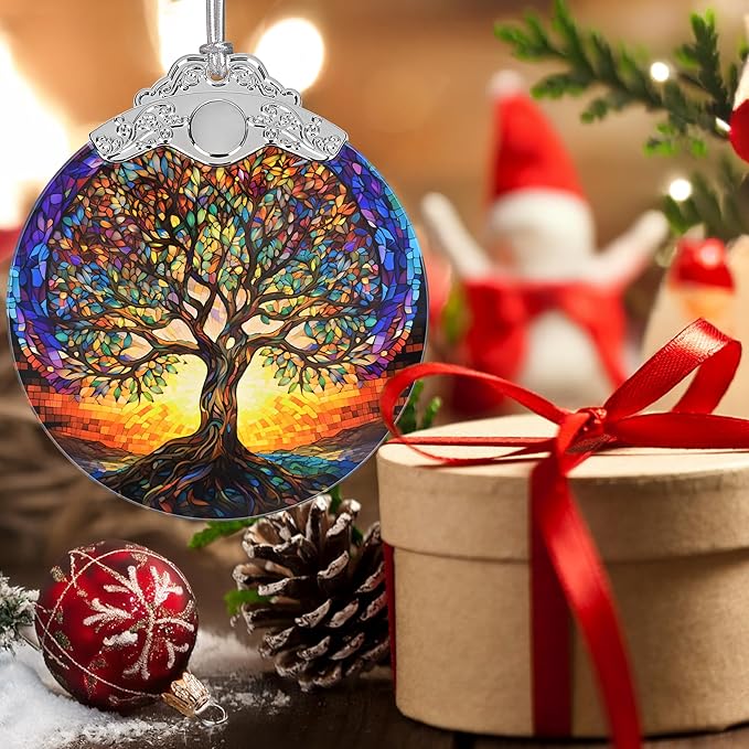 Tree of Life Stained Glass Ornament, 3" Christmas Decor - Unique Gift Idea, Perfect for Holiday Party, Window, Tree, Home Decor