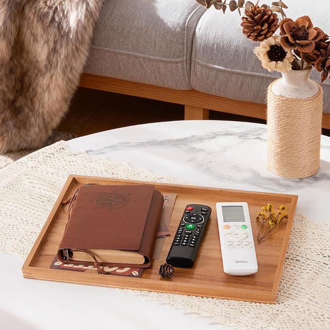 SimpleArt Acacia Wood Serving Tray:Square Wooden Tray for Coffee Table,Large Serving Trays Platter for Breakfast in Bed, Dinner,Rectangular Tray for Living Room Bedroom Entryway and Kitchen