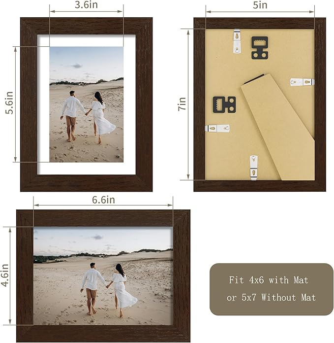 5x7 Picture Frame - 5 x 7 Photo Frame Made of Solid Oak Wood and Real Glass,Display Picture 4x6 with Mat or 5x7 Without Mat,5 by 7 Frames for Wall & Tabletop(Color Walnut)