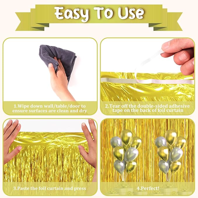 3.3 x 6.6 ft Foil Fringe Backdrop Curtains, Tinsel Streamers Party Decorations, Fringe Backdrop for Birthday, Baby Shower, Gender Reveal, Graduation (3, Gold)