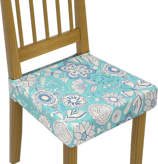 Stretch Dining Chair Seat Covers Set of 6,Dining Chair Slipcovers, Floral Printed Chair Covers,Soft Fabric Washable Upholstered Chair Seat Protector, No Rear Covers for Home Kitchen Dining Room