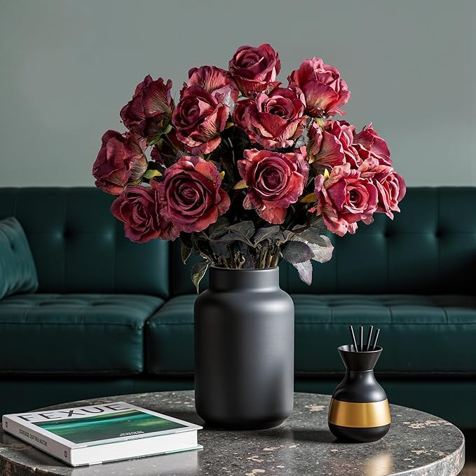 Artificial Flowers Artificial Roses 23.2In Fake Roses Long Stem Artificial Flowers for Tall Vase Silk Rose Suitable for Indoor Decoration Wedding Party Decor DIY Bouquet Autumn (20PCS,Red)