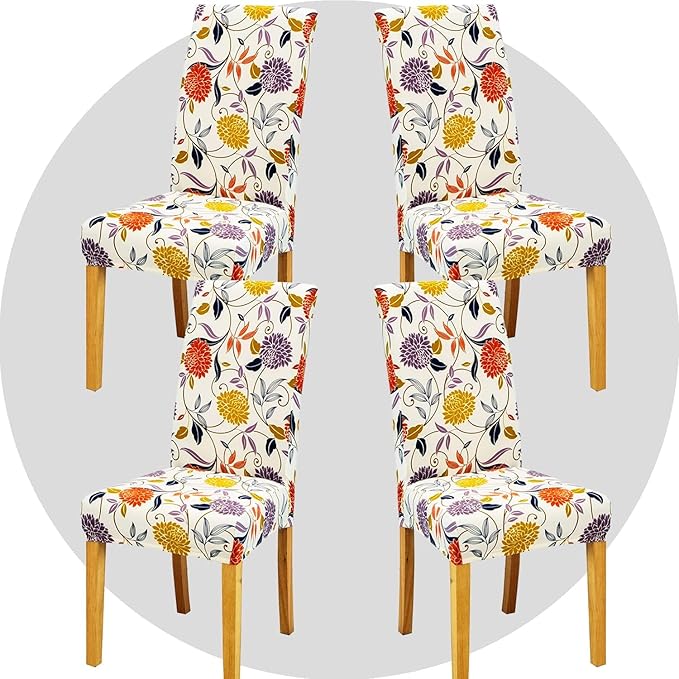 Stretch Chair Covers Slipcovers Set of 4 Printed Stretchable Dining Chair Slipcover Washable Removable for Kitchen,Hotel,Restaurant