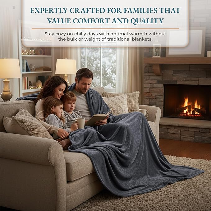 Casa Platino Throw Blanket for Couch – Soft Fleece Blanket 50x60 – Lightweight, Fluffy & Warm Flannel – All Season Sofa or Bed Use – Gift-Ready Packaging - Charcoal Grey