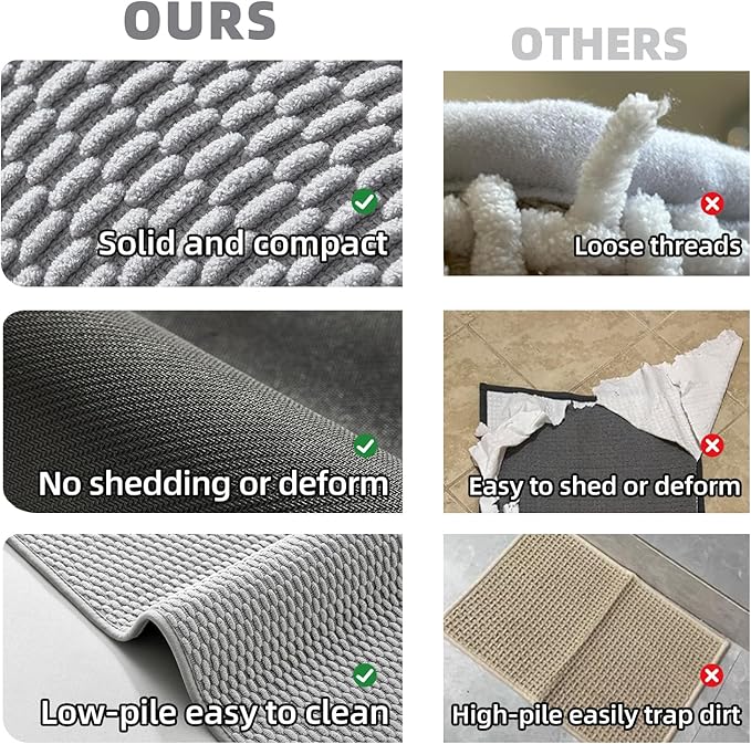 Bathroom Rugs Non Slip Washable, Super Absorbent Thin Bath Mat Small Quick Dry Low Pile Bathroom Rug, Light Grey 16"x24"