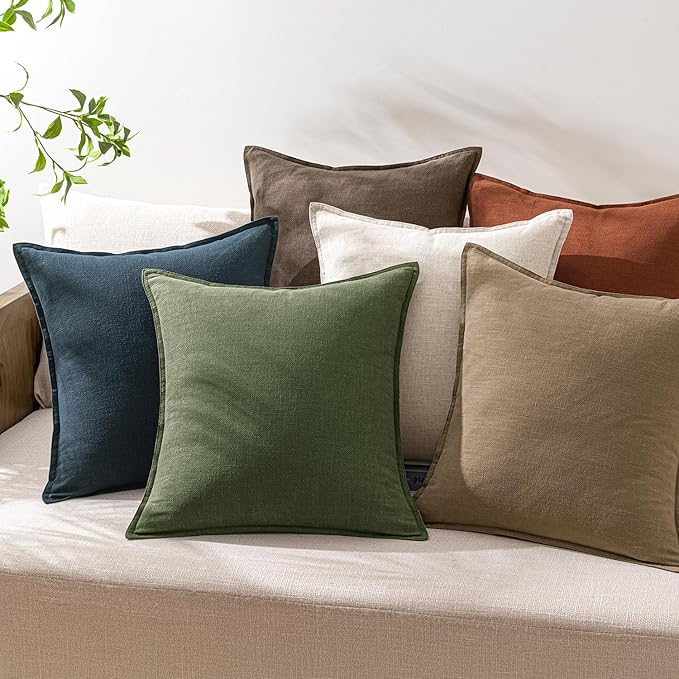 Woaboy 24x24 Inch Set of 2 Decorative Linen Solid Throw Pillow Covers Boho Accent Farmhouse Couch Pillowcases Modern Netural Euro Home Decor for Couch Sofa Living Room Bed,Light Brown