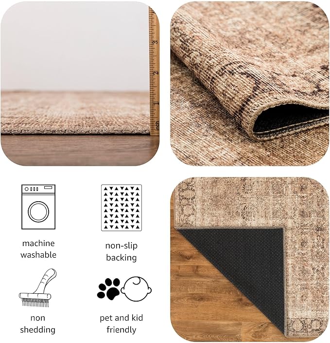 Keen Home Design 5x7 Rug - Machine Washable Area Rug with Non-Slip Backing, Ideal for Living Room, Dining Room, Bedroom - Vintage, Easy Clean, Durable, Low Pile - (5' x 7')