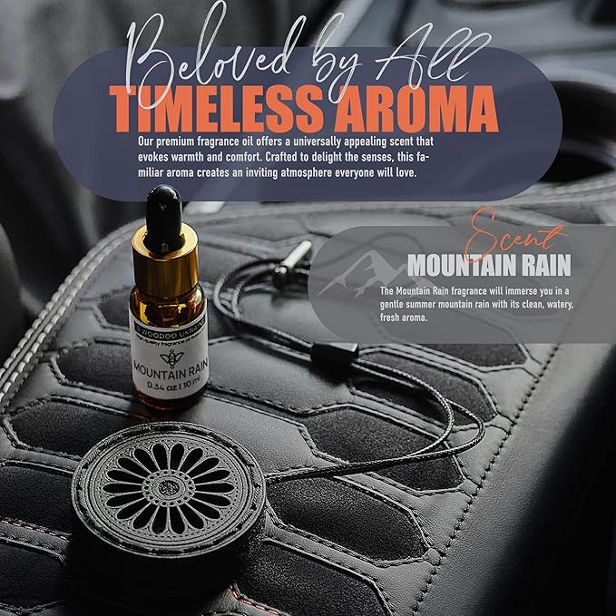 Handmade Wood Car Air Freshener — Best Wheels Designed Refillable Essential Oil Diffuser — Long Lasting Mountain Rain Fragrance Oil 10 ml — Car Accessories Gift Box