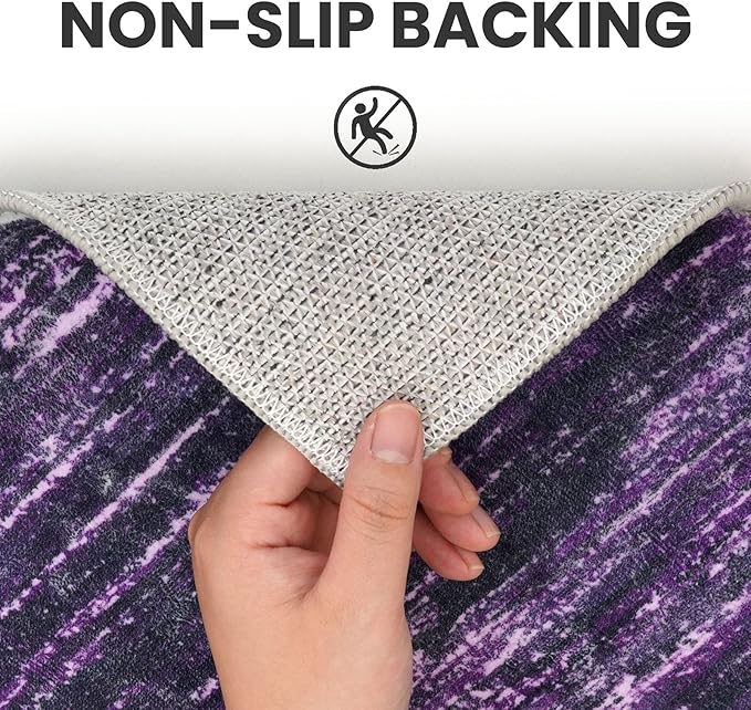 3x5 Modern Abstract Area Rug for Entryway, Purple White Super Soft Washable Rug with Non-Slip, Low-Pile Door Mat Indoor for Living Room Bedroom, Carpet with Non-Shedding