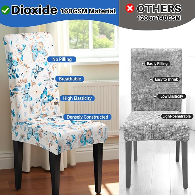 Dioxide High Stretch Chair Covers for Dining Chairs, Washable Dining Chair Covers Set of 6, Soft Kitchen Chairs Seat Covers, Parsons Chair Slipcovers Protectors for Home Hotel Restaurant Banquet