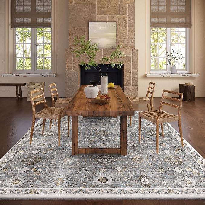 Machine Washable Rug for Living room: 8x10 Area Rugs Boho Vintage Rugs Stain Resistant Non Slip Low Pile Lightweight Soft Carpet for Bedroom Kitchen Dining Room Nursery Kids Room Farmhouse Home Office