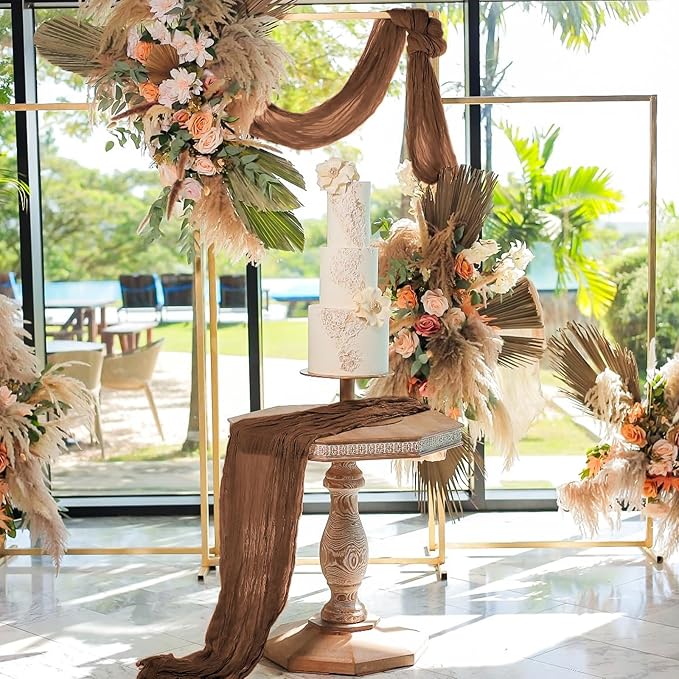 12 Pack Brown Cheesecloth Table Runner 10FT Cheese Cloths for Wedding Decor, 20x120inch Rustic Boho Gauze Table Runners for Wedding Party Bridal Shower Table Decoration