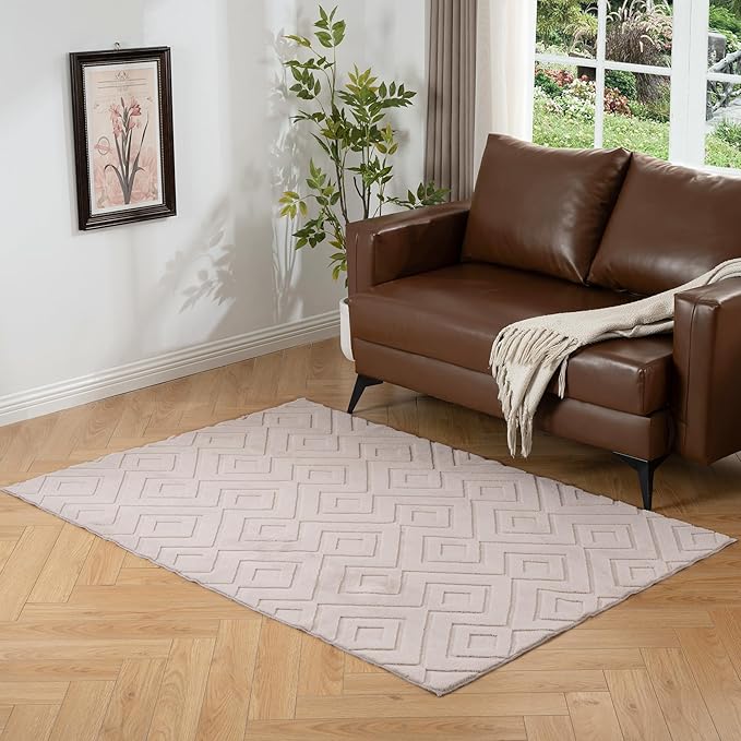 Area Rug 4X6,Washable Area Rugs with Non-Slip TPR Backing Design,Fluffy Soft Feeling,Durable Braided Foldable Area Rug for Bedroom Living Room Home Office,Grey