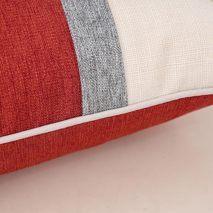 Yangest Patchwork Pillow Cover 24x24 Inch Luxury Cotton and Linen Cushion Cover Square Pillowcover for Couch Bedroom Living Room, Orange