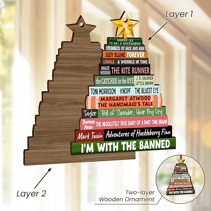 GEEMBI Christmas Book Lovers Gifts for Women Men - Wooden Christmas Ornaments 2025 for Tree Decorations - Christmas Nerd Reading Gifts for Readers Book Lovers, Stocking Stuffers for Friend