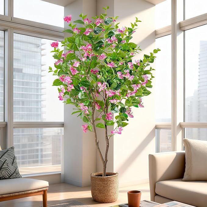 6FT Artificial Bougainvillea Tree Artificial Tree Tall Potted Fake Bougainvillea Trees for Outdoor Indoor Lifelike Potted Faux Plants with Wood Trunk and Flowers Office Wedding Home Decor