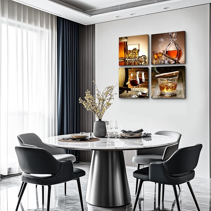 hyidecorart Canvas Wall Art For Kitchen Dining Room Wall Decor Still Life Wine Glass Wall Painting Ready To Hang Home Decoration Restaurant Pub Wall Mural Posters Prints Pictures Artwork 4 Pieces