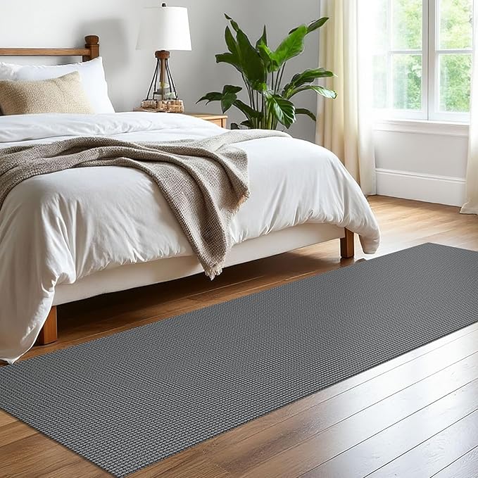 EARTHALL Woven Runner Rug 2x8 Ft Washable Runners for Hallways Cotton Non Slip Rubber Backed Kitchen Runner Braided Indoor Floor Carpet for Entryway, Hallway, Kitchen, Bedroom, Dark Gray