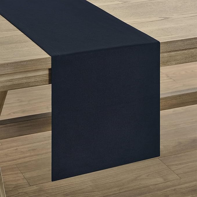 ZeeMart Basic Linen Style Table Runner, 14 x 60 Inch Dark Navy, Rustic Farmhouse Dark Blue Table Runners 60 Inches Long, Everyday Polyester Table Runner - Machine Washable & Easy Care