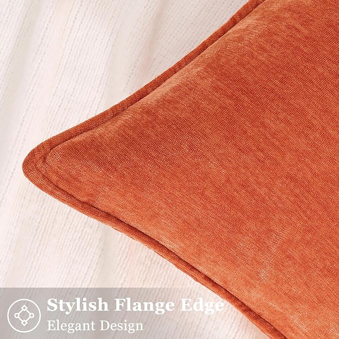 decorUhome Christmas Couch Throw Pillow Covers 20x20 Set of 2, Decorative Soft Euro Velvet Neutral Chenille Pillow Covers with Elegant Design for Sofa Bed Living Room Home Decor, Rust